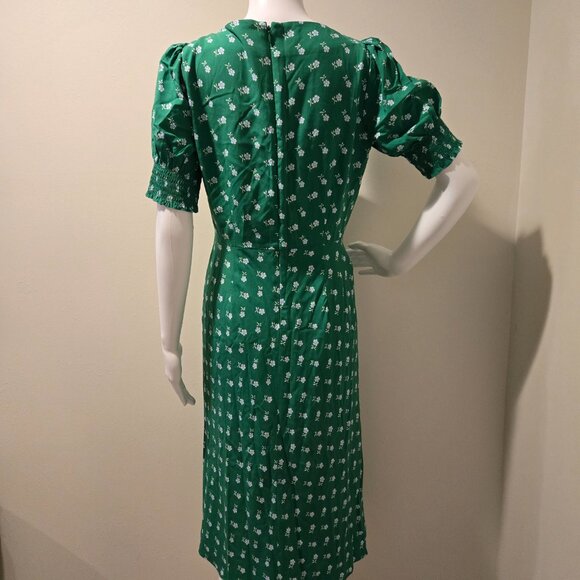 J Crew Puff Sleeve Midi Dress Bandana Flowers Print Green White 4 - Picture 6 of 6